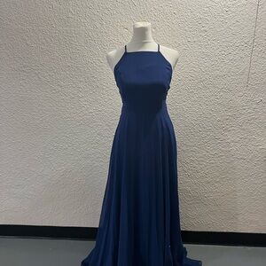 Lulu's Elegant Blue Halter Maxi Dress